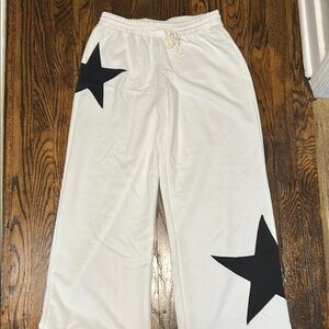 SHEIN White Pants with Black Star Accents